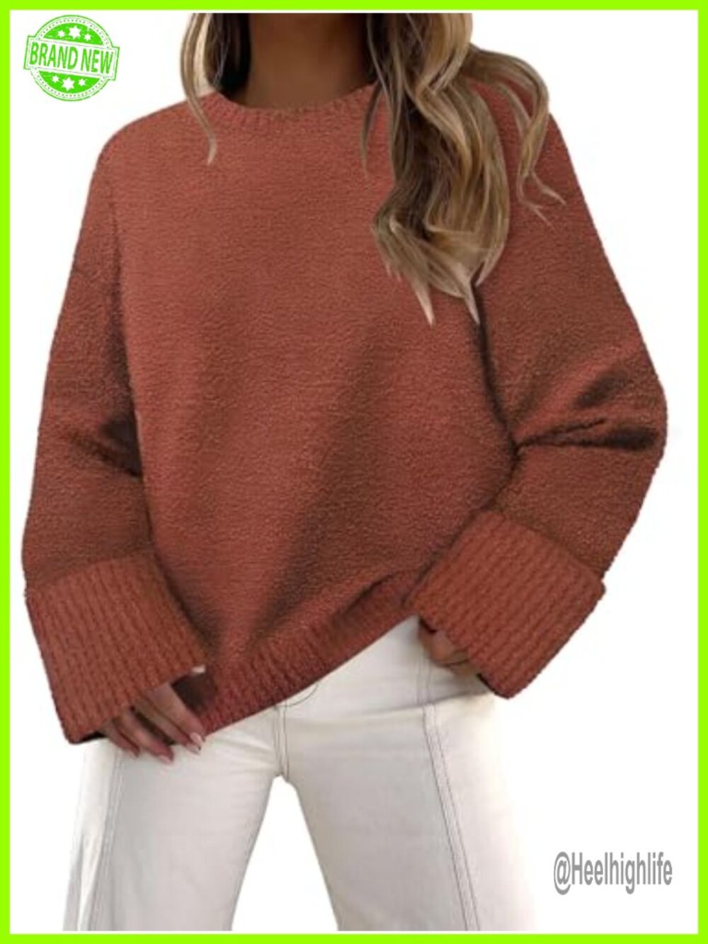 Womens Fuzzy Knit Sweater Crewneck Pullover Tunic Acrylic Oversized